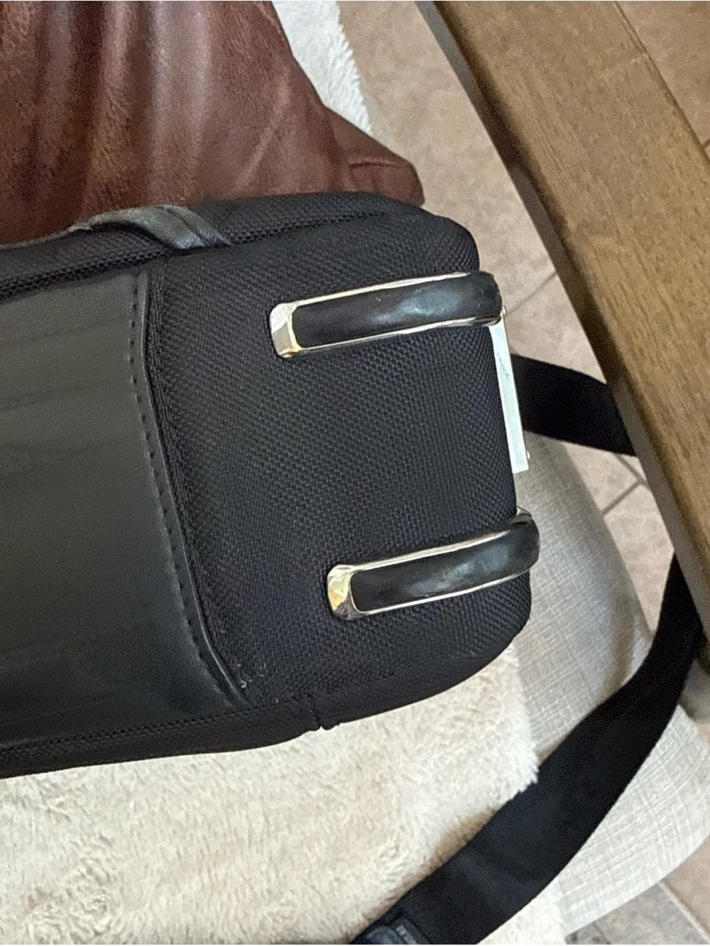 Tumi Black Arrive Sawyer Laptop Briefcase with Leather Trim-EUC Monogram